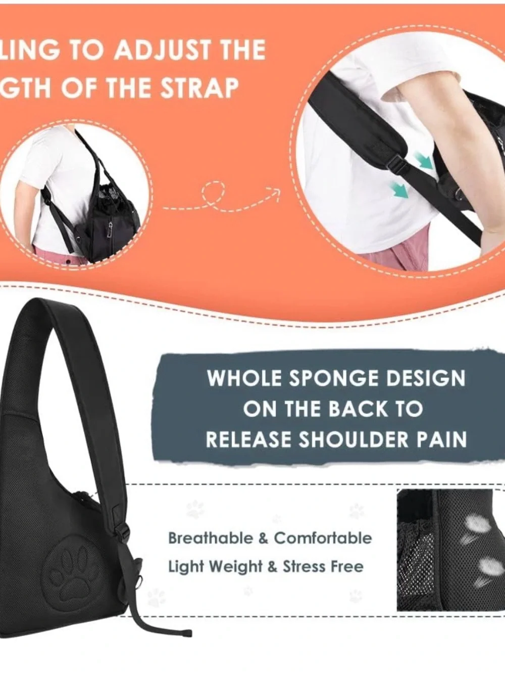 SlowTon Black Pet Dog Sling Carrier with Hard Bottom